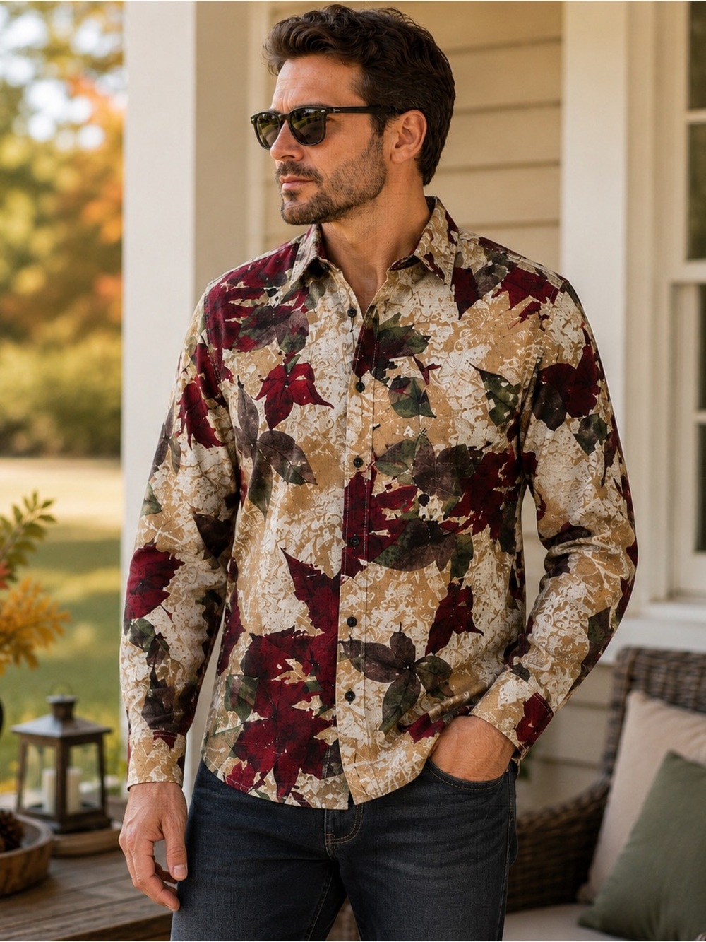 NWT MyMStorm 3XL Abstract Fall Leaf Print Button Down Shirt Men’s Autumn Casual